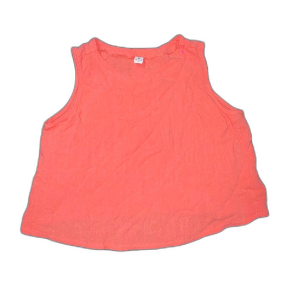 Anrabess Coral Sleeveless Resortwear Linen Blend Button-Back Tank Top- Women’s M